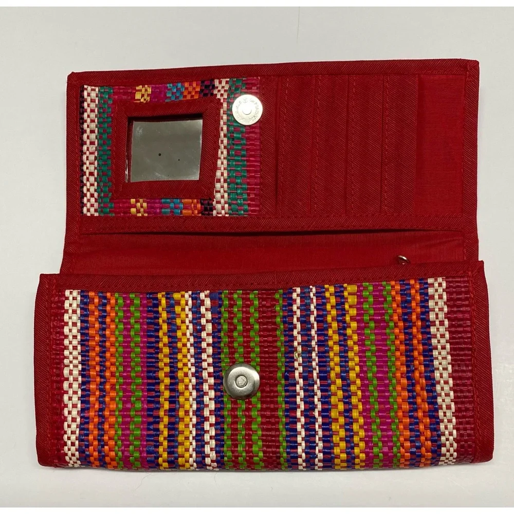 Vintage? Multi Color Woven Striped Clutch Wallet With Floral Design